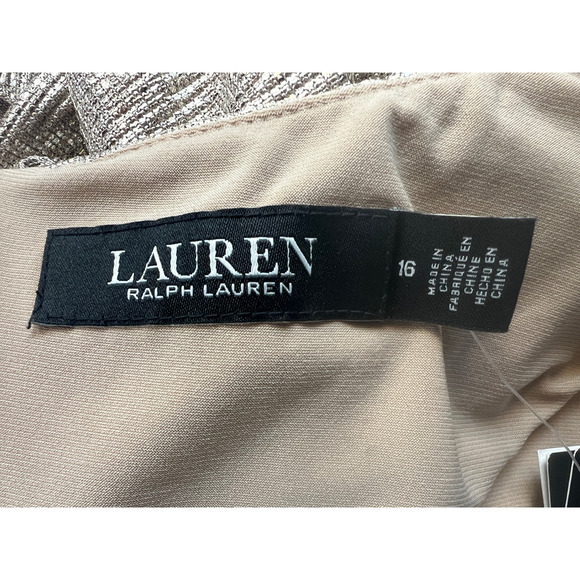 LAUREN RALPH LAUREN WOMENS 16 FAUX WRAP STRETCH COCKTAIL DRESS METALLIC GOLD NEW - Picture 5 of 14